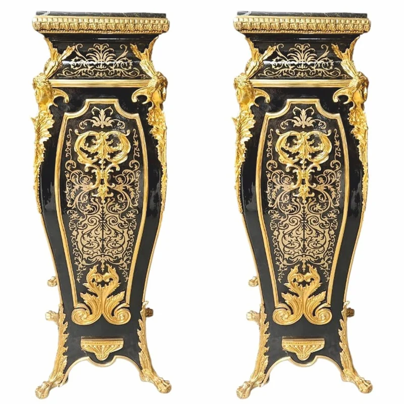 Casa Padrino Barock Säulen Set Schwarz / Gold H. 125 cm - Prunkvolle Barock Möbel