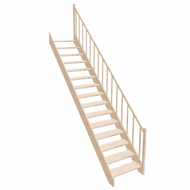 Casa Padrino Luxus Holztreppe mit Geländer rechte Seite Naturfarben H. 307 cm