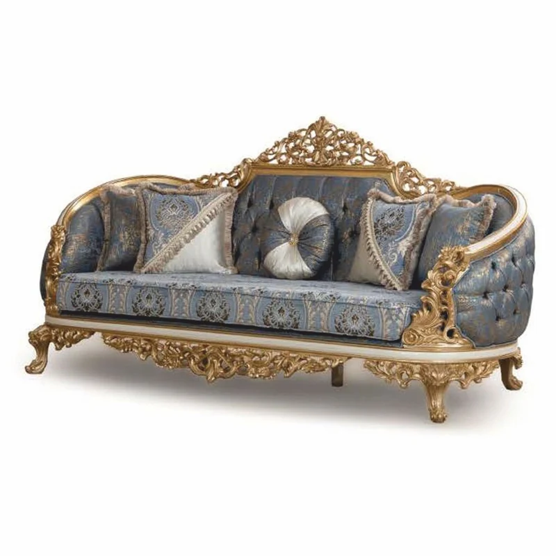 Casa Padrino Luxus Barock Wohnzimmer Set Blau / Weiß / Gold - Barock Möbel