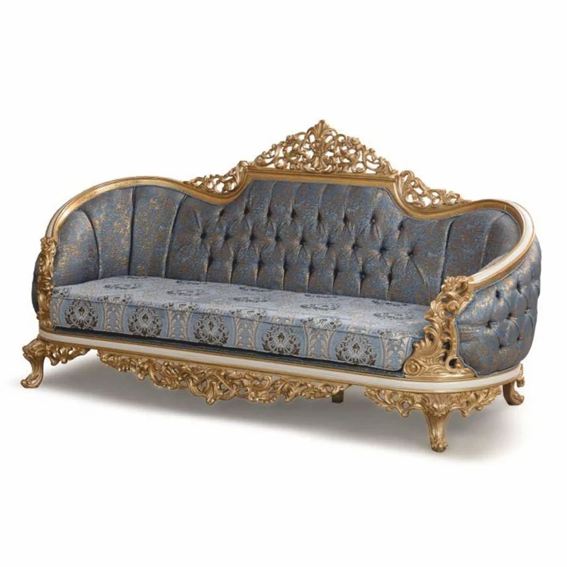 Casa Padrino Luxus Barock Wohnzimmer Set Blau / Weiß / Gold - Barock Möbel