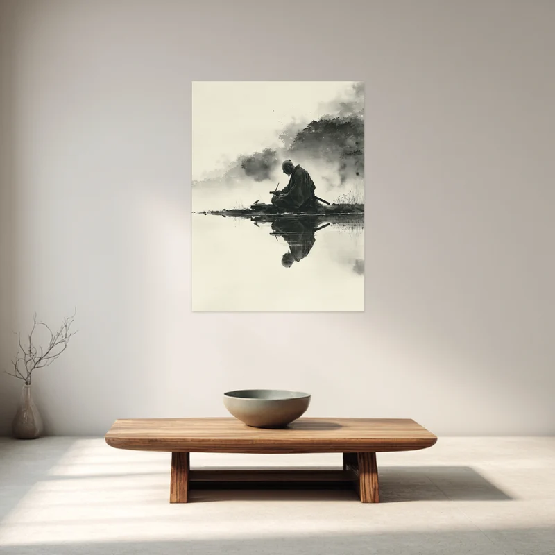 Sitzender Krieger am Wasser Leinwandbild