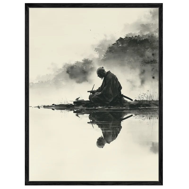 Sitzender Krieger am Wasser Leinwandbild