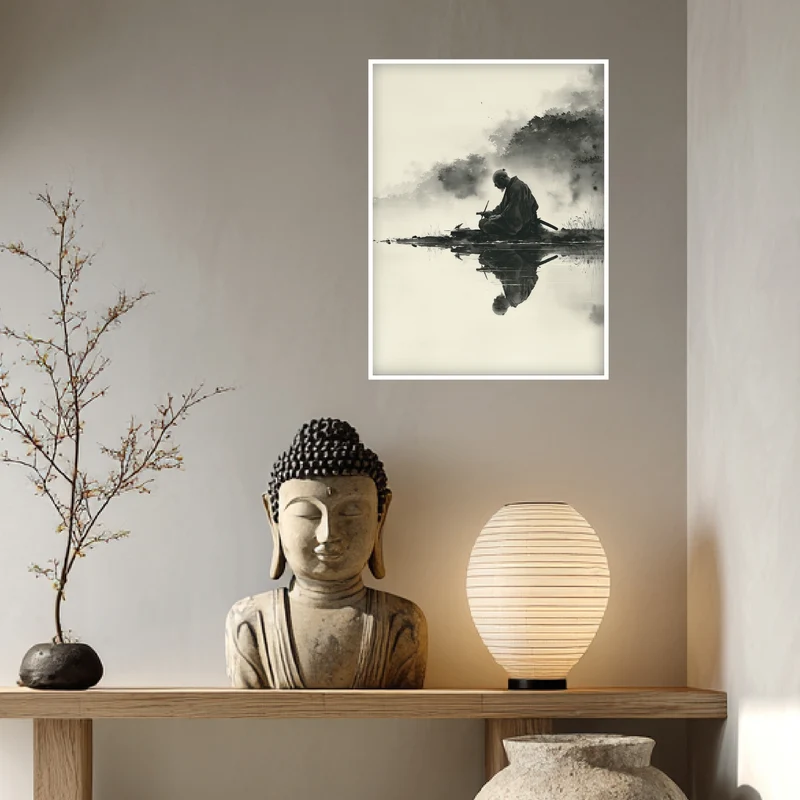 Sitzender Krieger am Wasser Poster
