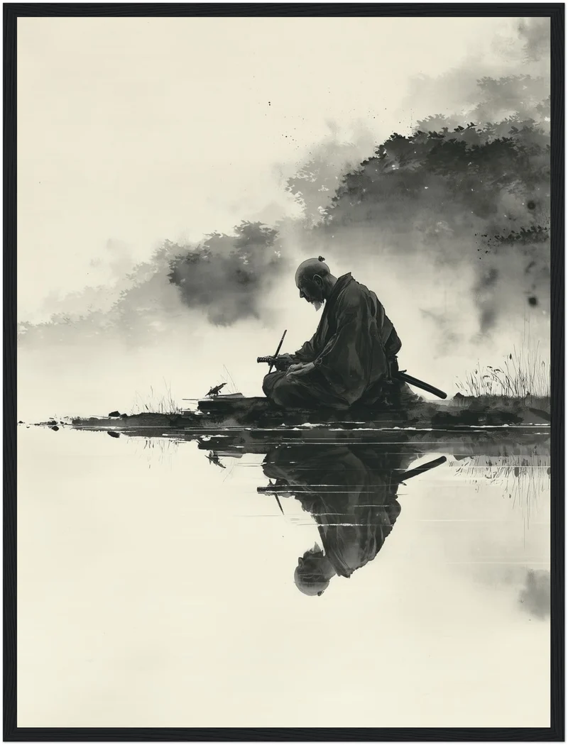 Sitzender Krieger am Wasser Poster