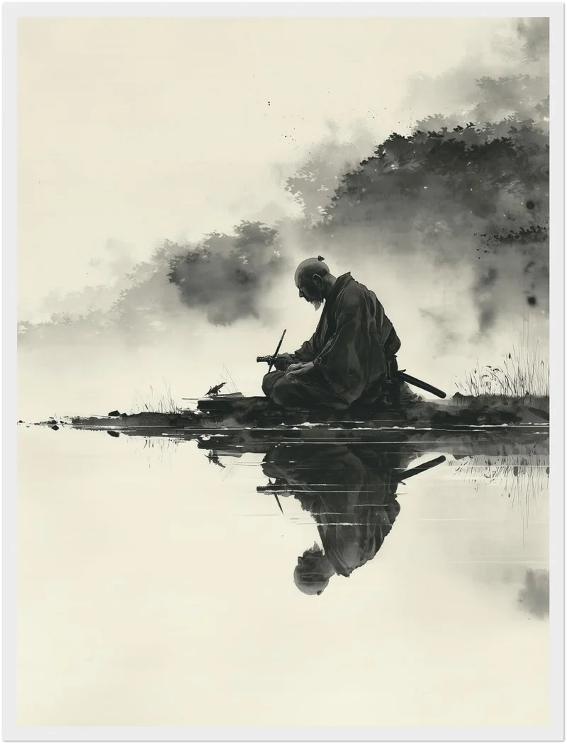 Sitzender Krieger am Wasser Poster