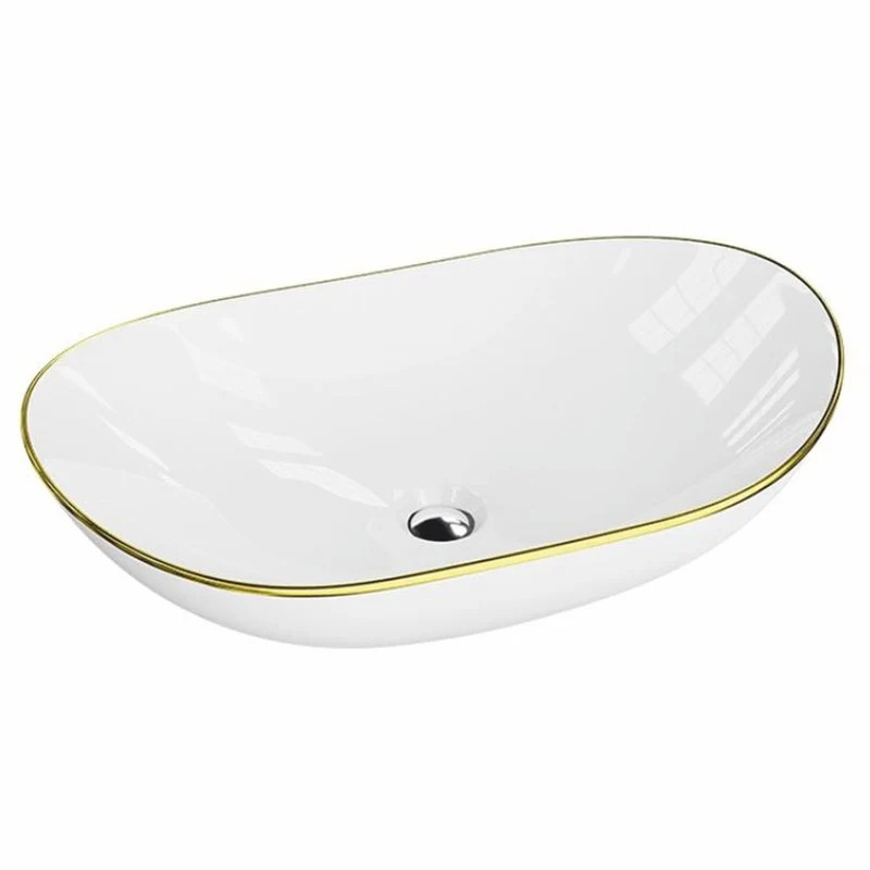 Casa Padrino Luxus Waschbecken Schale Weiß / Gold 60 cm - Badezimmer Accessoires
