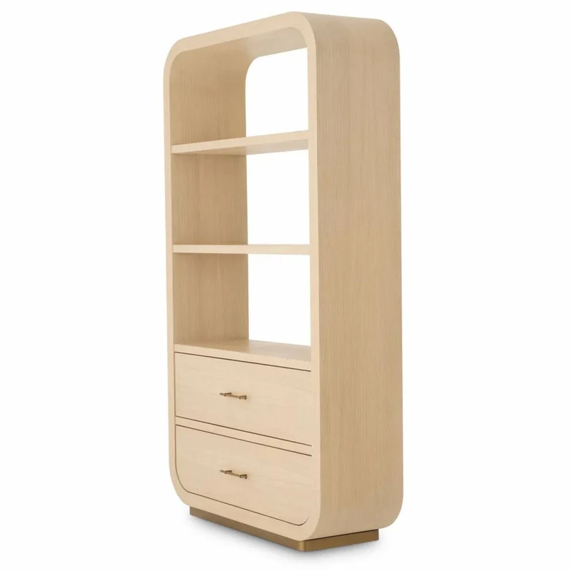 Casa Padrino Luxus Regalschrank mit 2 Schubladen Naturfarben / Messing H. 210 cm
