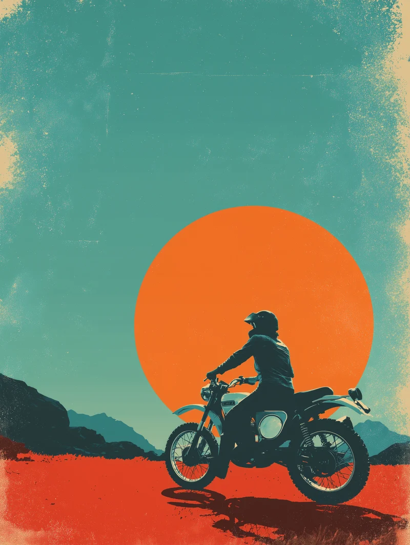 Motorradfahrer vor Sonne Poster
