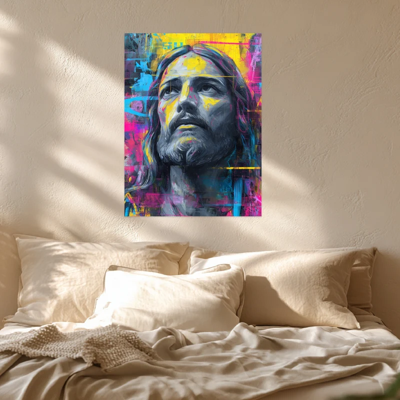 Farbenfrohes Jesusporträt Leinwandbild