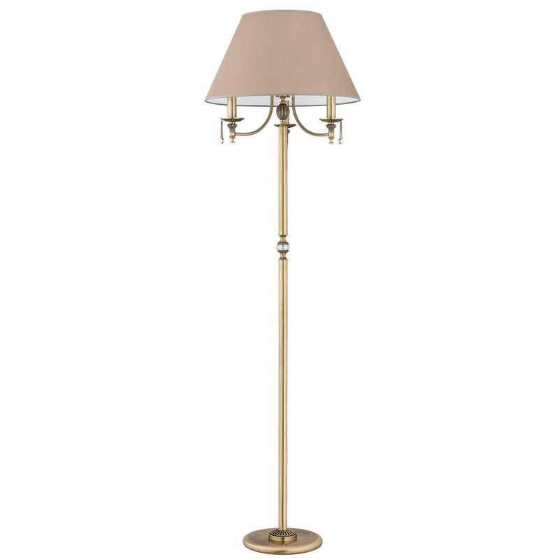 Casa Padrino Luxus Barock Kristall Stehleuchte Messing mit Patina / Braun H. 172 cm