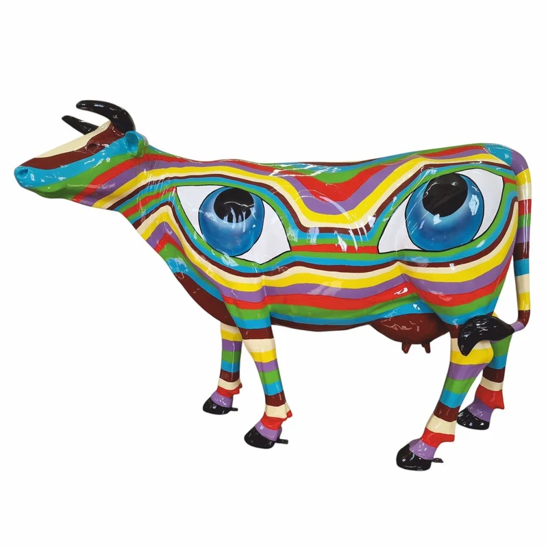 Casa Padrino XXL Deko Skulptur Kuh Bunt 210 cm - Lebensgroße Garten Figur