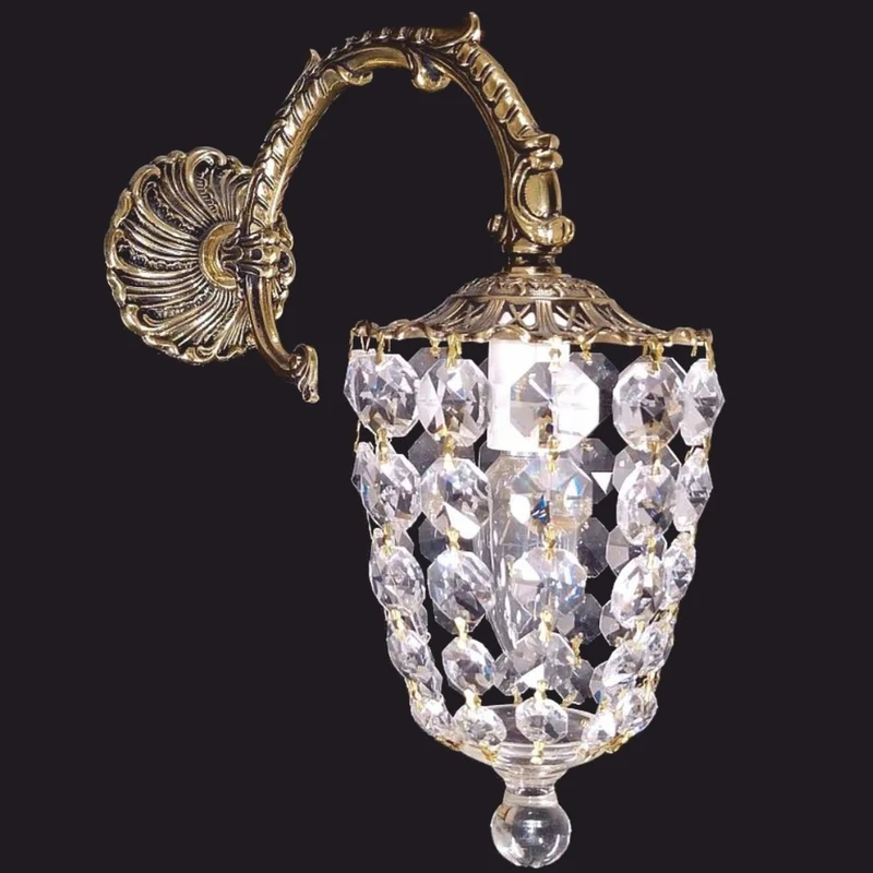 Casa Padrino Luxus Barock Kristallglas Wandleuchte Antik Messing H. 31 cm
