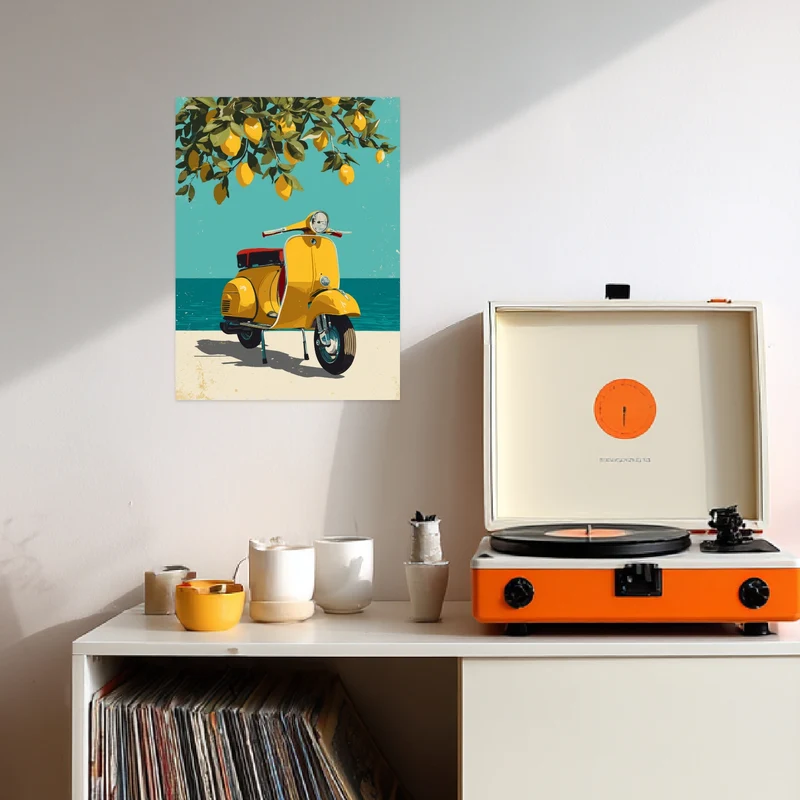 Gelber Roller am Meer Poster