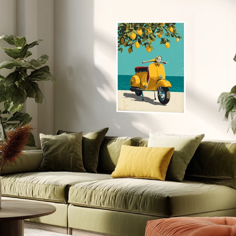 Gelber Roller am Meer Poster