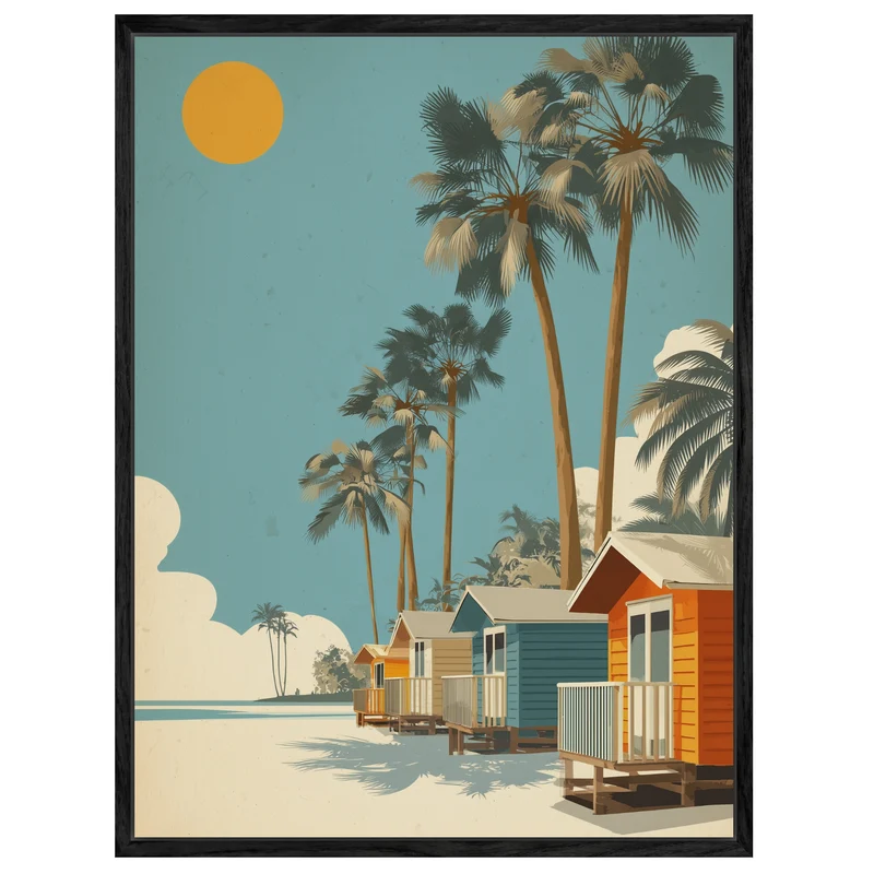 Strandhäuser mit Palmen Leinwandbild