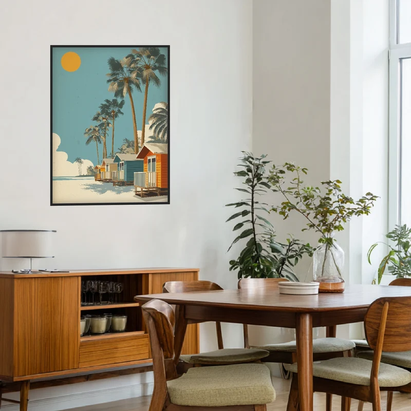 Strandhäuser mit Palmen Poster