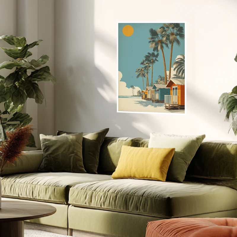 Strandhäuser mit Palmen Poster