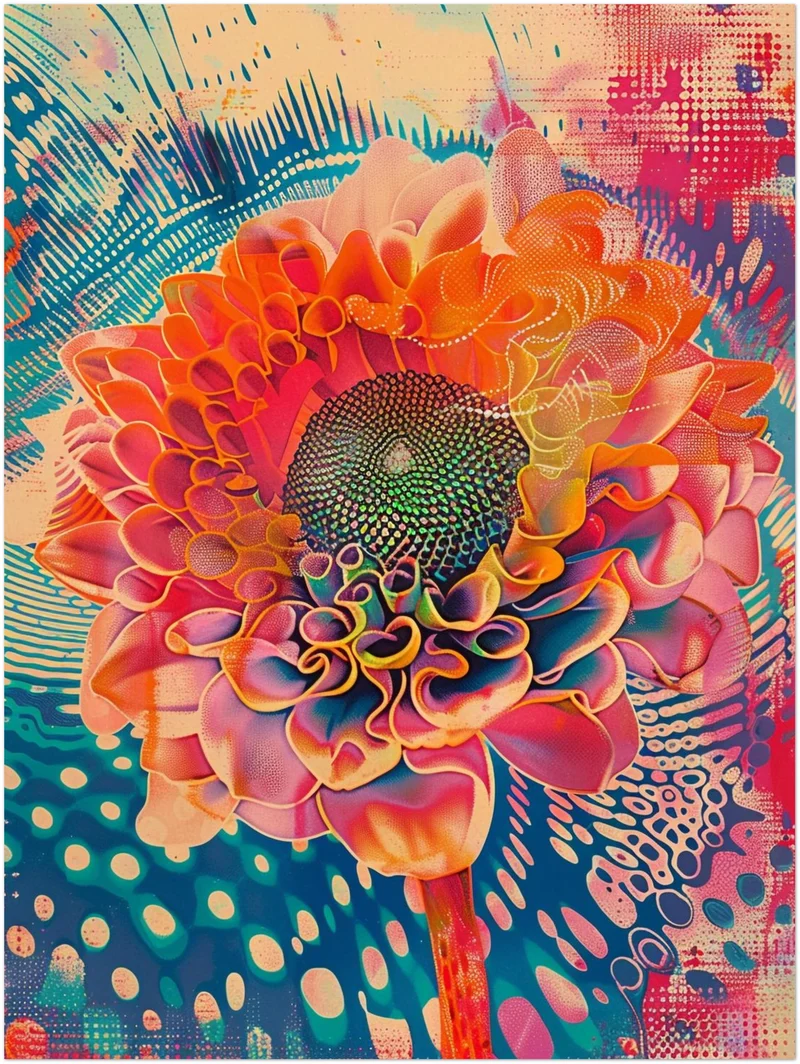 Leuchtende Blume mit Farbwirbeln Leinwandbild