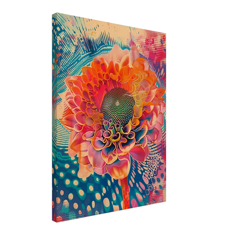 Leuchtende Blume mit Farbwirbeln Leinwandbild
