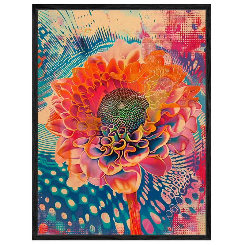 Leuchtende Blume mit Farbwirbeln Leinwandbild