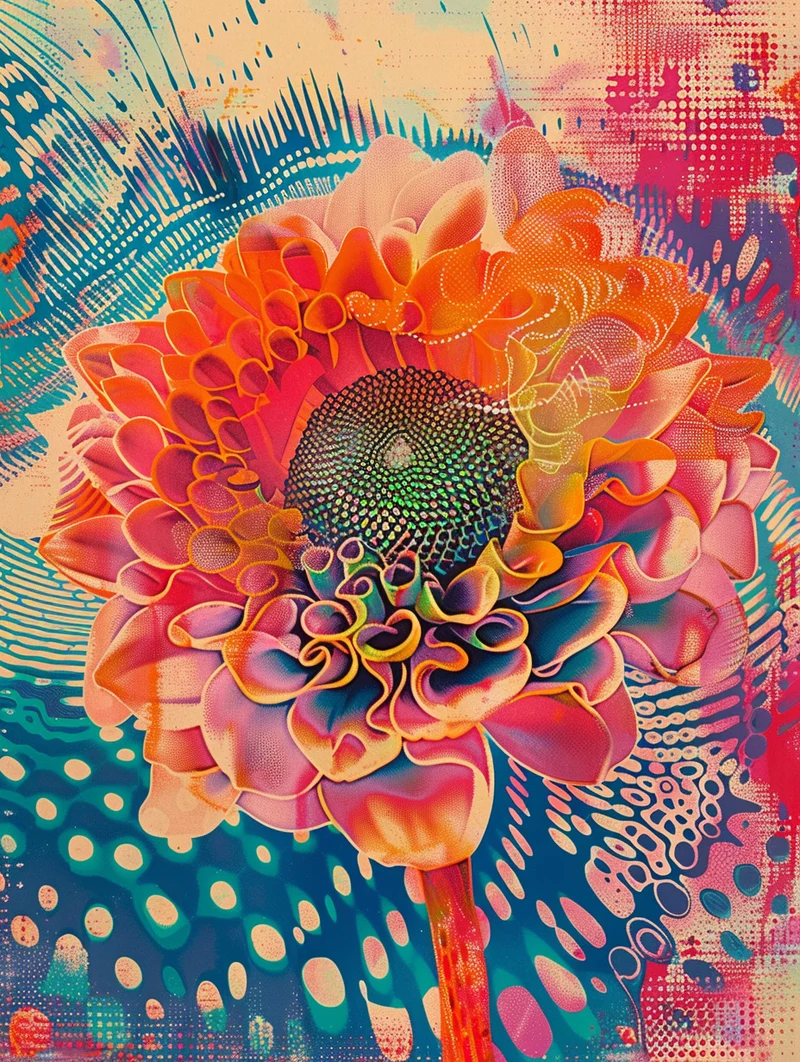 Leuchtende Blume mit Farbwirbeln Poster