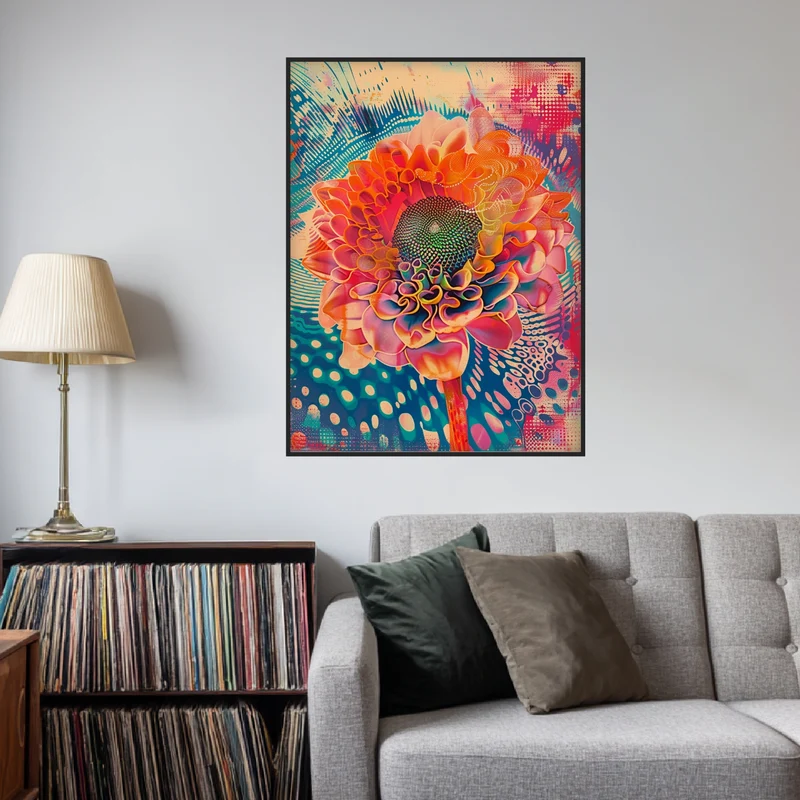 Leuchtende Blume mit Farbwirbeln Poster