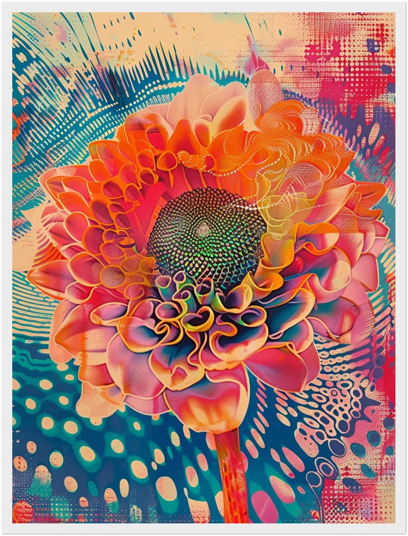 Leuchtende Blume mit Farbwirbeln Poster