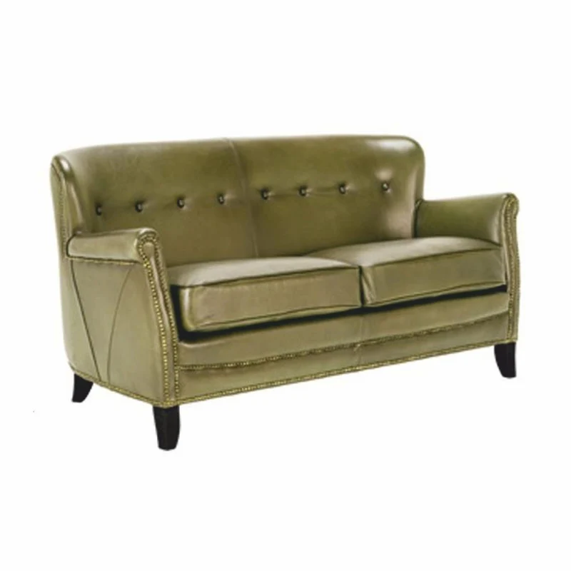 Casa Padrino Luxus Echtleder Sofa Grün / Schwarz 150 cm - Leder Möbel