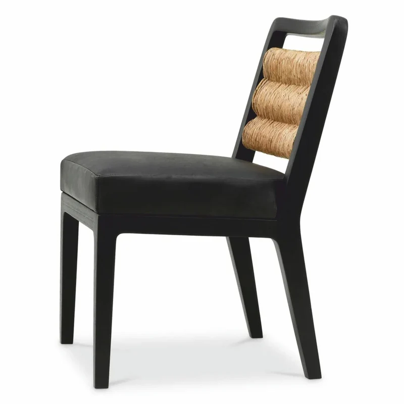 Casa Padrino Luxus Leder Esszimmer Stuhl Schwarz / Naturfarben H. 85 cm - Esszimmer Möbel