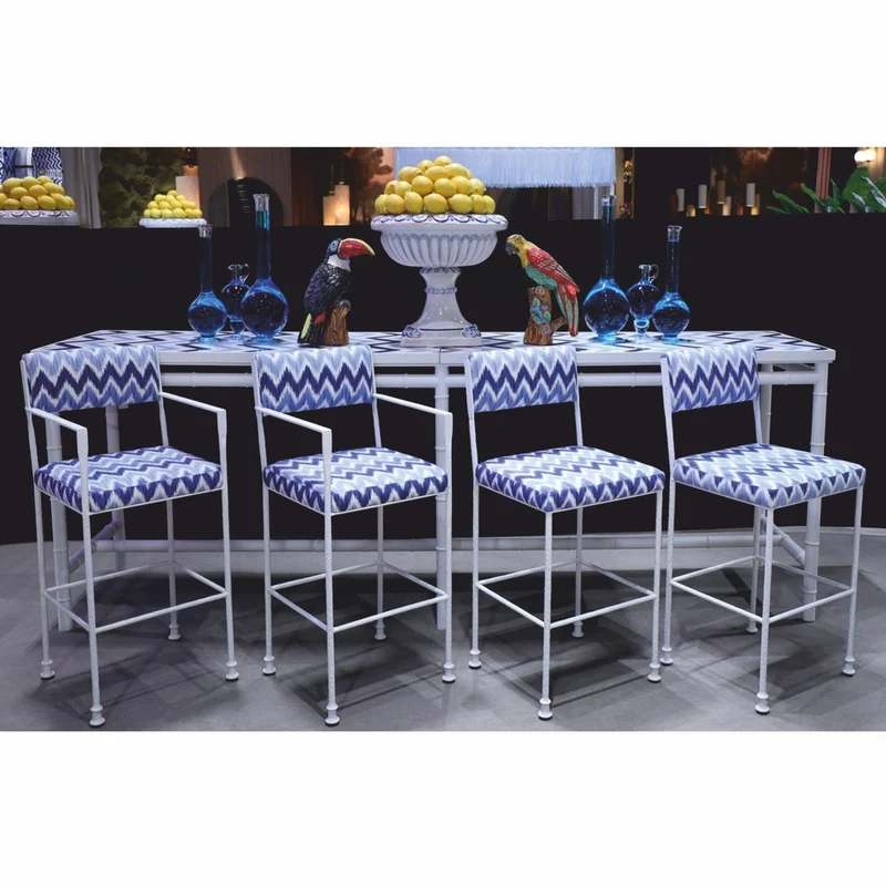 Casa Padrino Luxus Schmiedeeisen Barstuhl 4er Set Weiß / Blau - Hotel & Bar Möbel