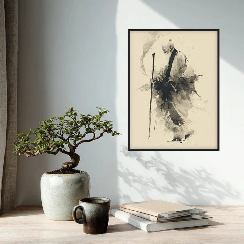 Gehender Mönch mit Stab Poster