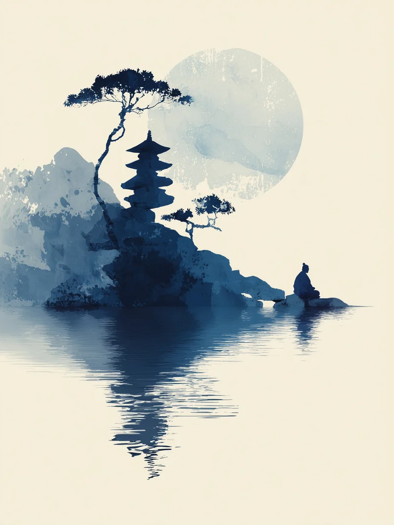 Pagode und meditierender Poster