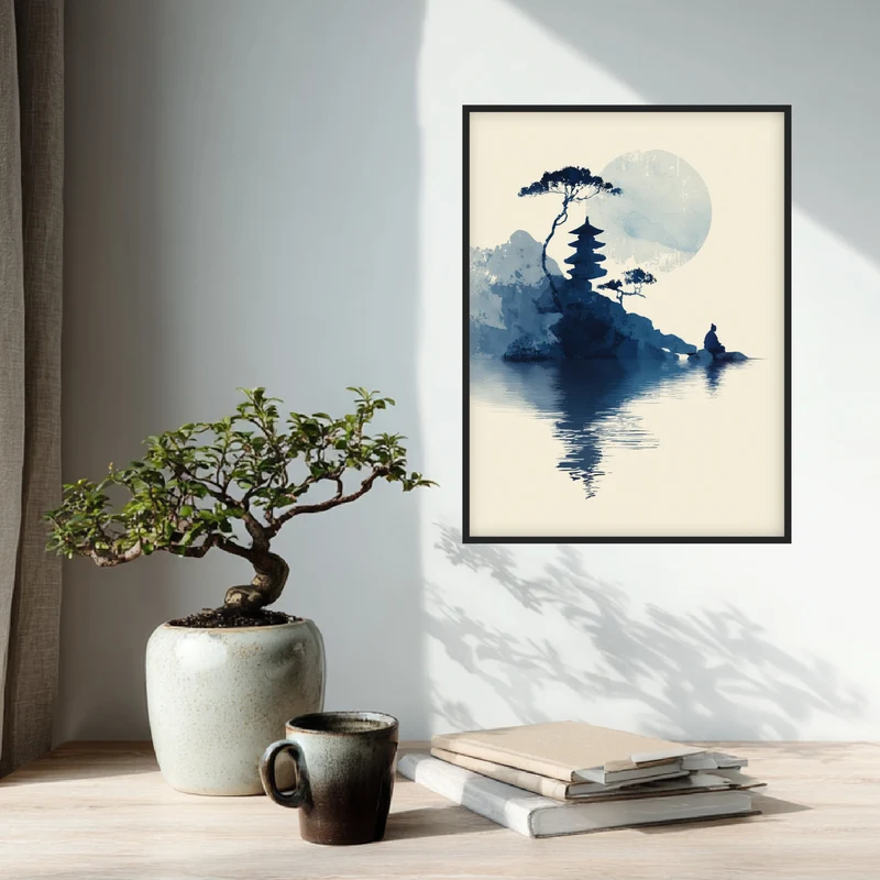 Pagode und meditierender Poster