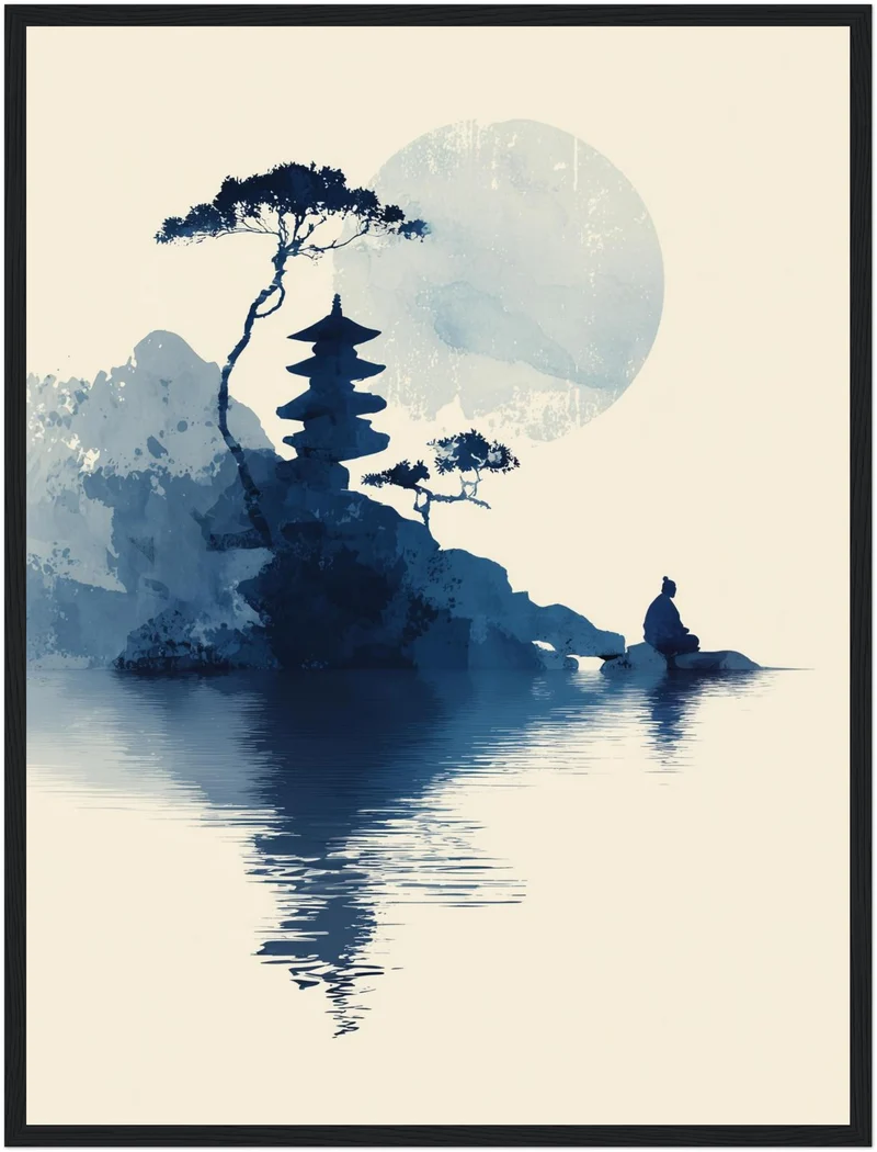 Pagode und meditierender Poster