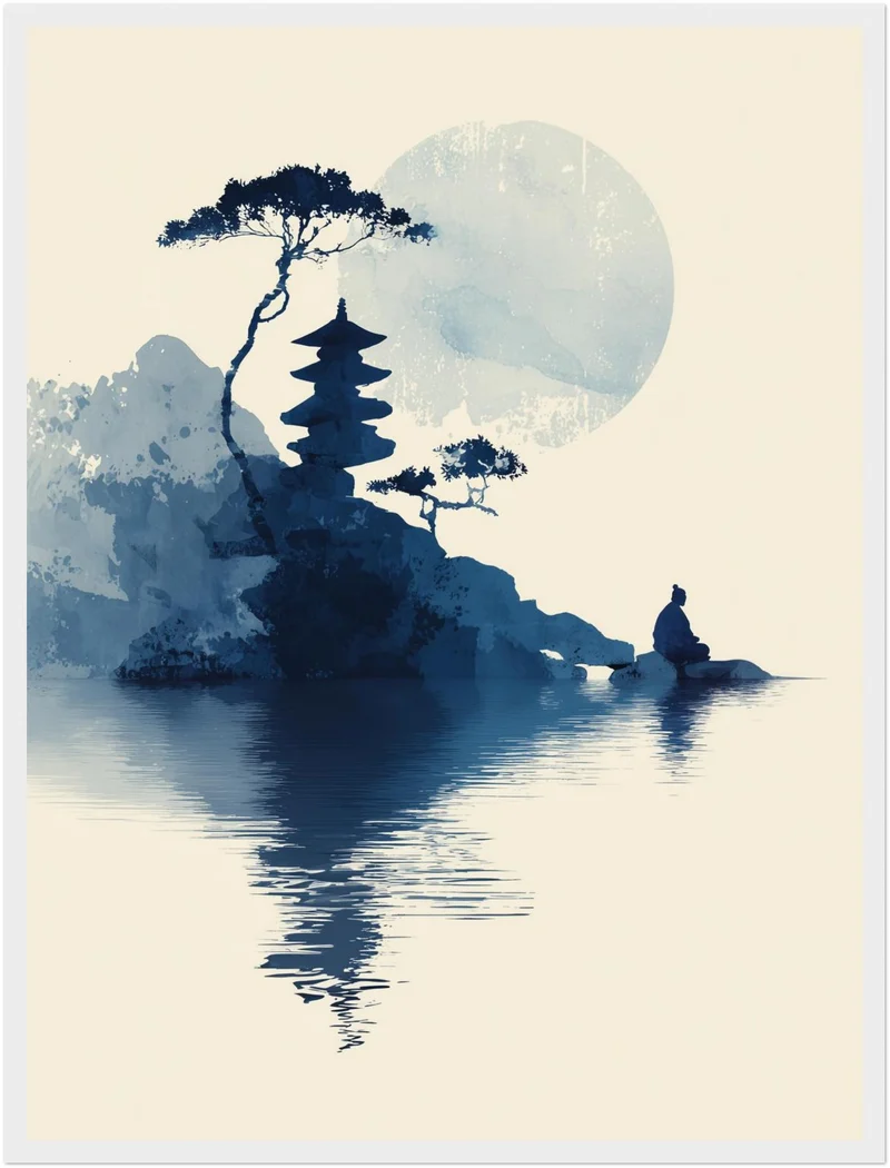 Pagode und meditierender Poster