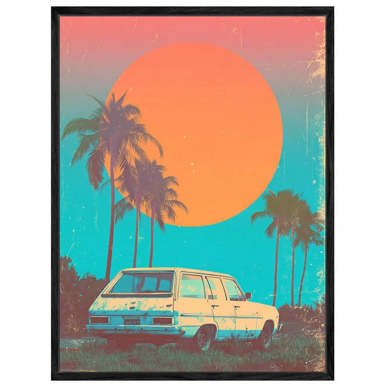 Weißer Kombi vor Palmen Leinwandbild