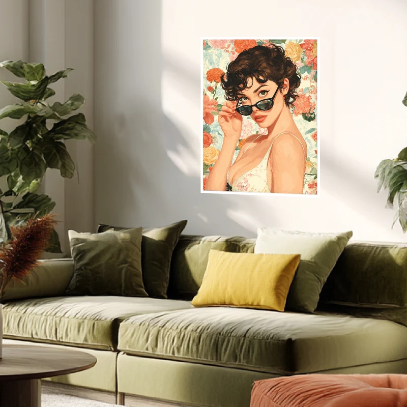 Frauenporträt mit Sonnenbrille Poster