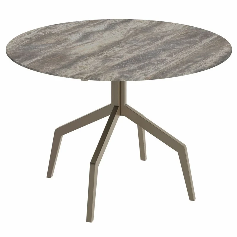 Casa Padrino Luxus Esstisch mit Travertin Tischplatte Grau / Bronze Ø 120 cm