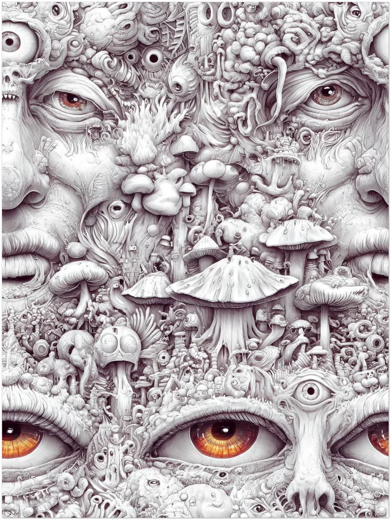 Gesicht aus Pilzen und Augen Leinwandbild