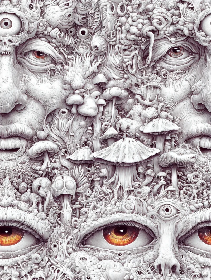 Gesicht aus Pilzen und Augen Poster