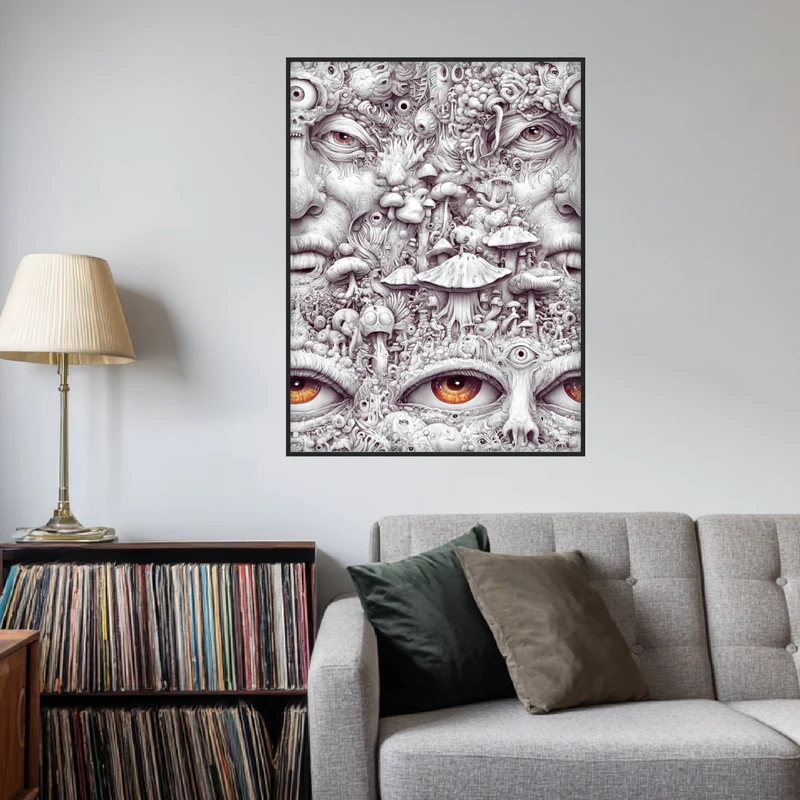 Gesicht aus Pilzen und Augen Poster