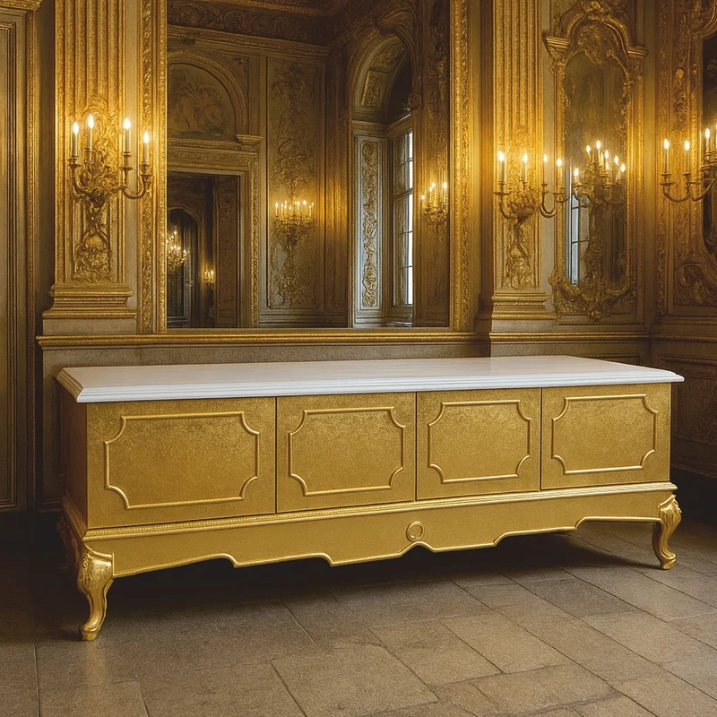 Casa Padrino Luxus Barock TV Schrank Gold / Weiß 200 cm - Barock Wohnzimmer Möbel