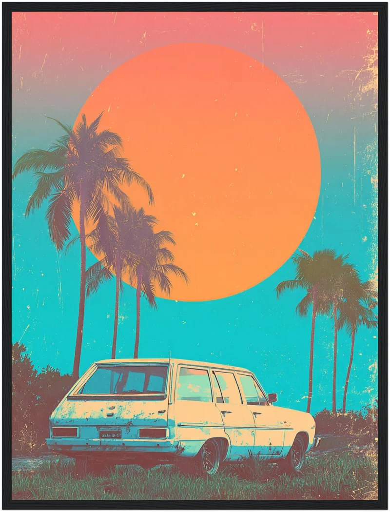 Weißer Kombi vor Palmen Poster