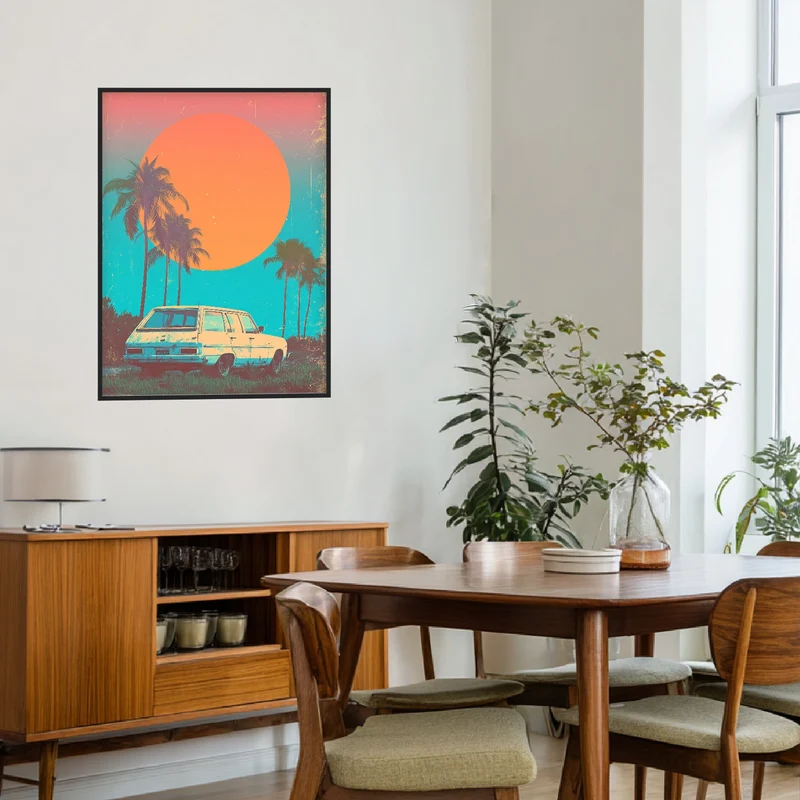 Weißer Kombi vor Palmen Poster