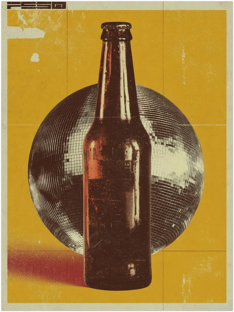 Bierflasche vor Discokugel Leinwandbild