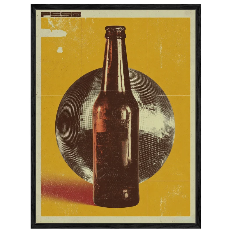 Bierflasche vor Discokugel Leinwandbild