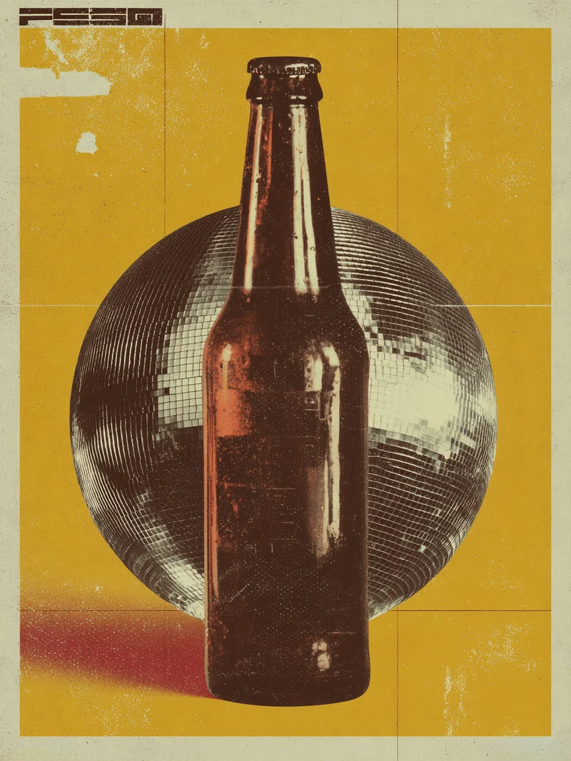Bierflasche vor Discokugel Poster