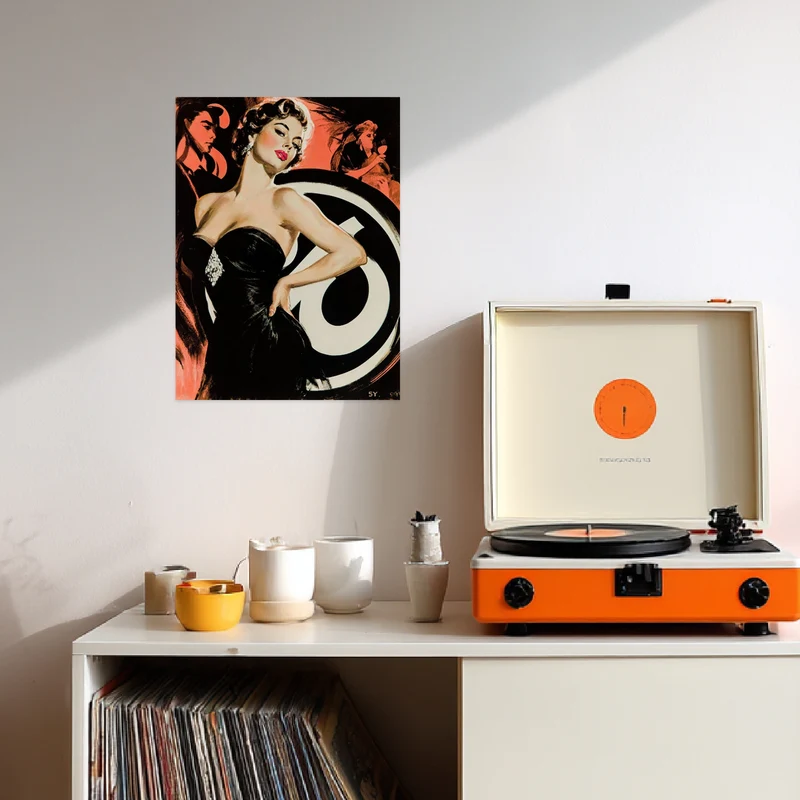 Frau im schwarzen Kleid Poster