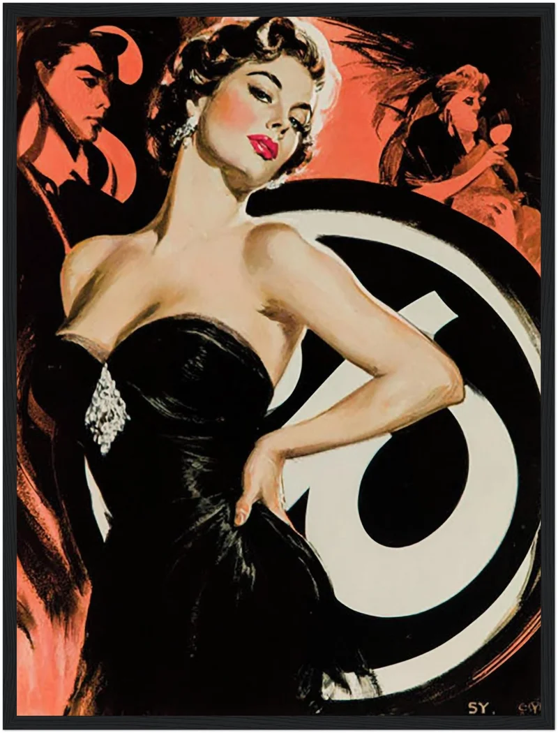 Frau im schwarzen Kleid Poster