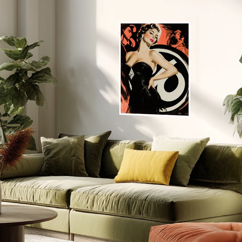 Frau im schwarzen Kleid Poster